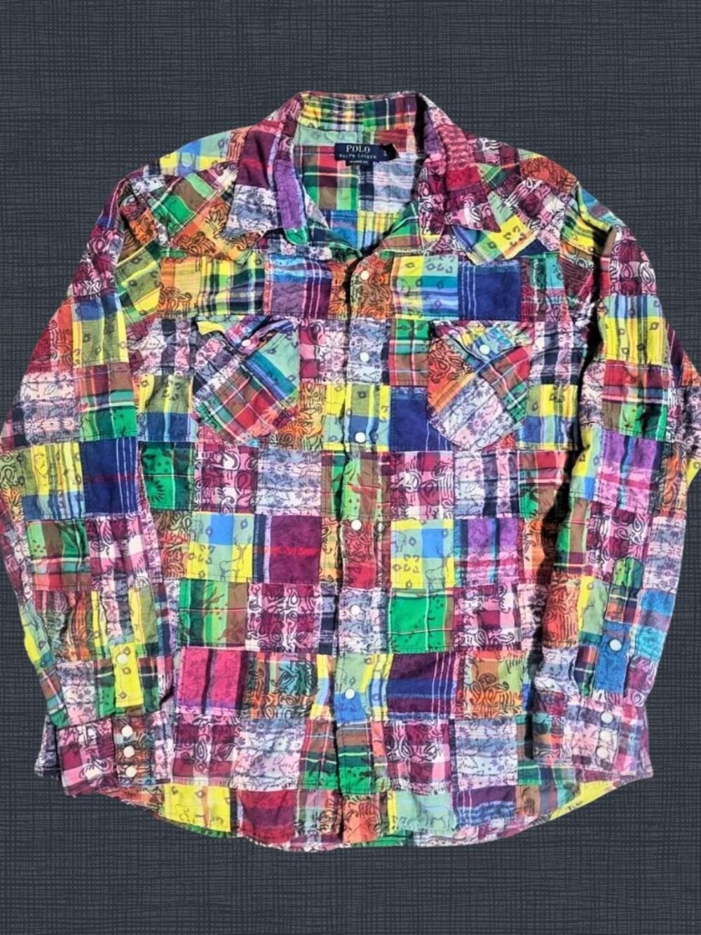Polo Ralph Lauren Classic Fit Patchwork Madras Western Snap Shirt Size XL